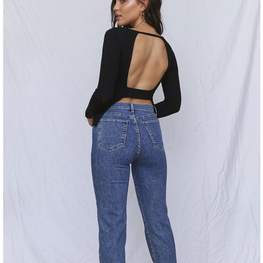 Selene Open Back Sweater Top - Black